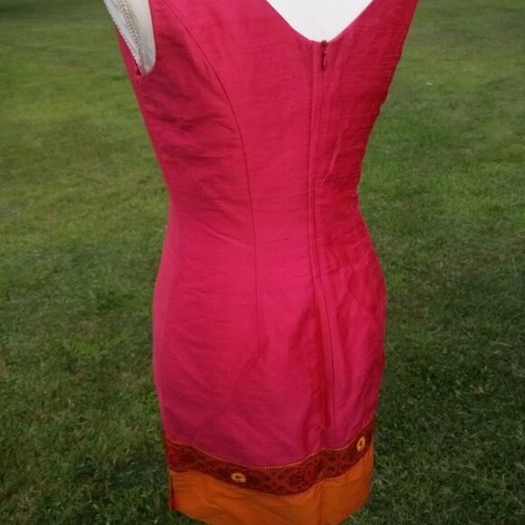 Vintage Mica Shift Dress Pink Orange Size 4 Silk - Picture 3 of 7